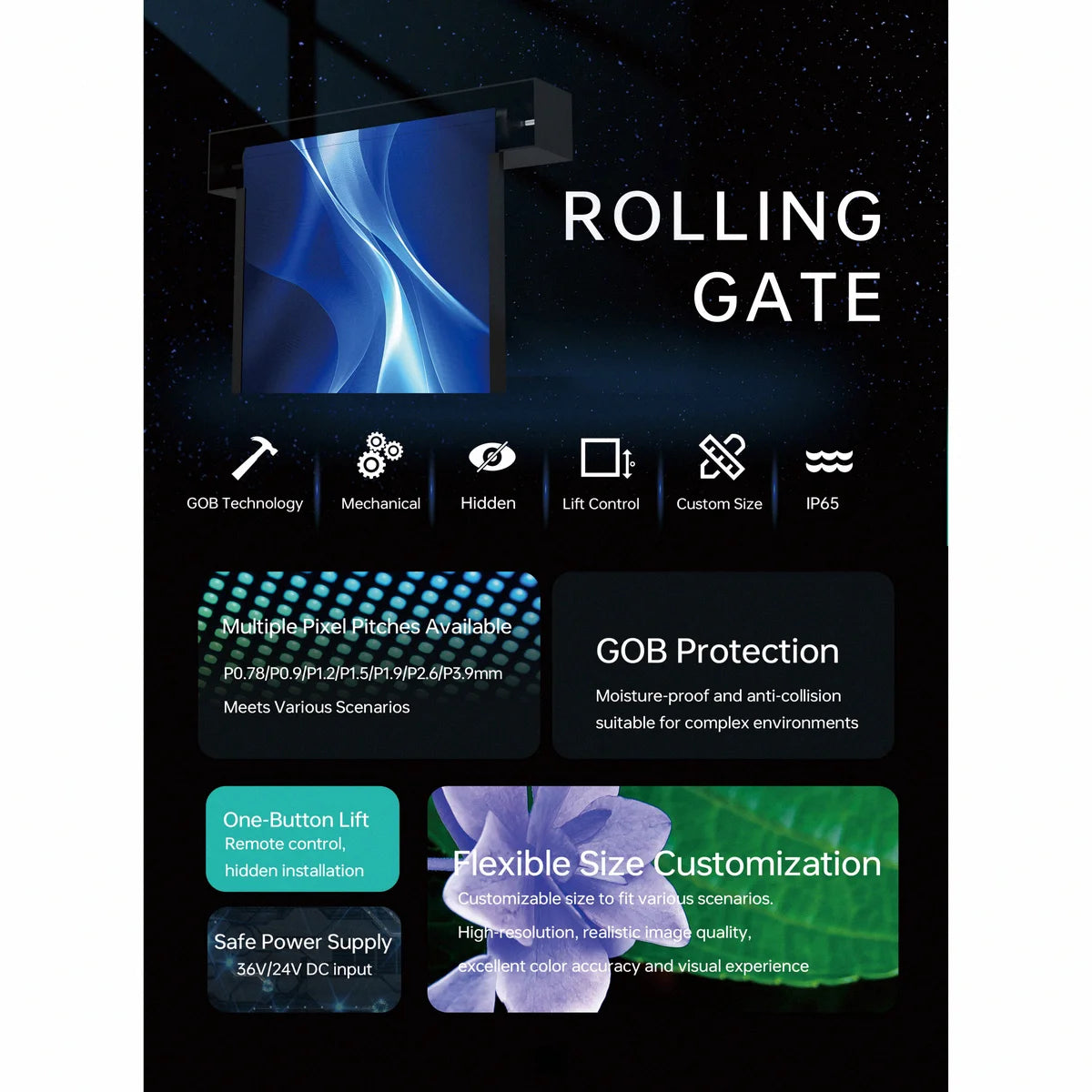 FusionLink™ Rolling Gate | Transparent LED Screen | Commercial Gate