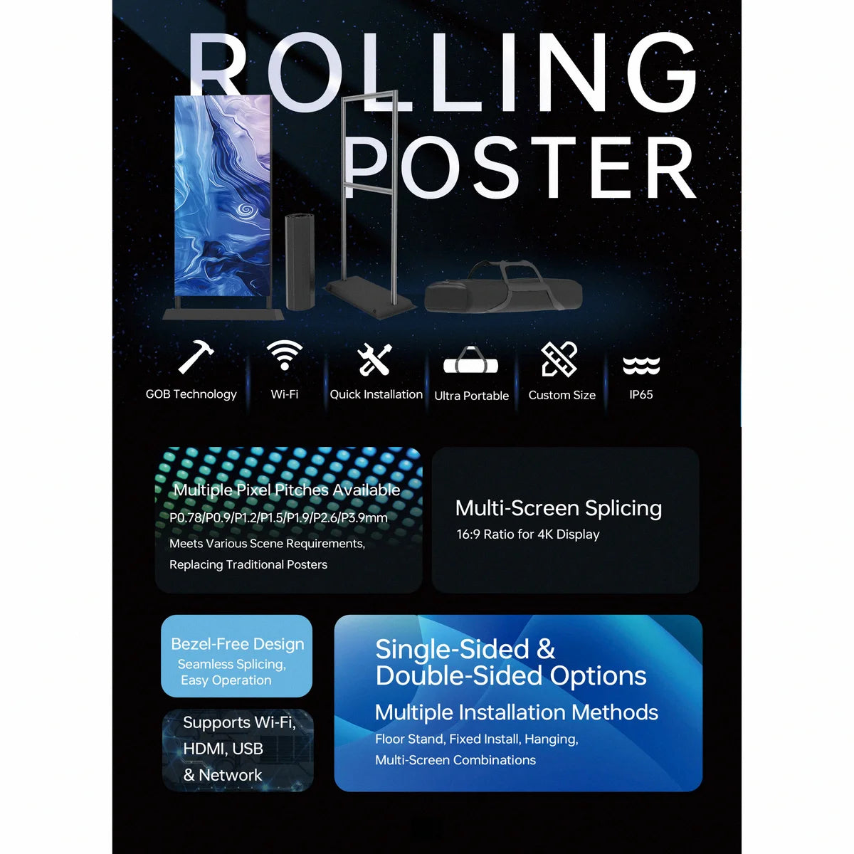 FusionLink Rolling Poster - Smart Digital LED Banner for Exhibitions
